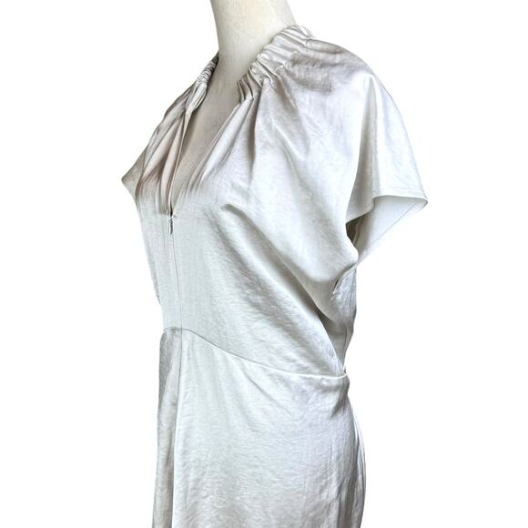 Zero + Maria Cornejo Stella Silver White Satin Ruched Gathered Cocktail Dress - Picture 9 of 16